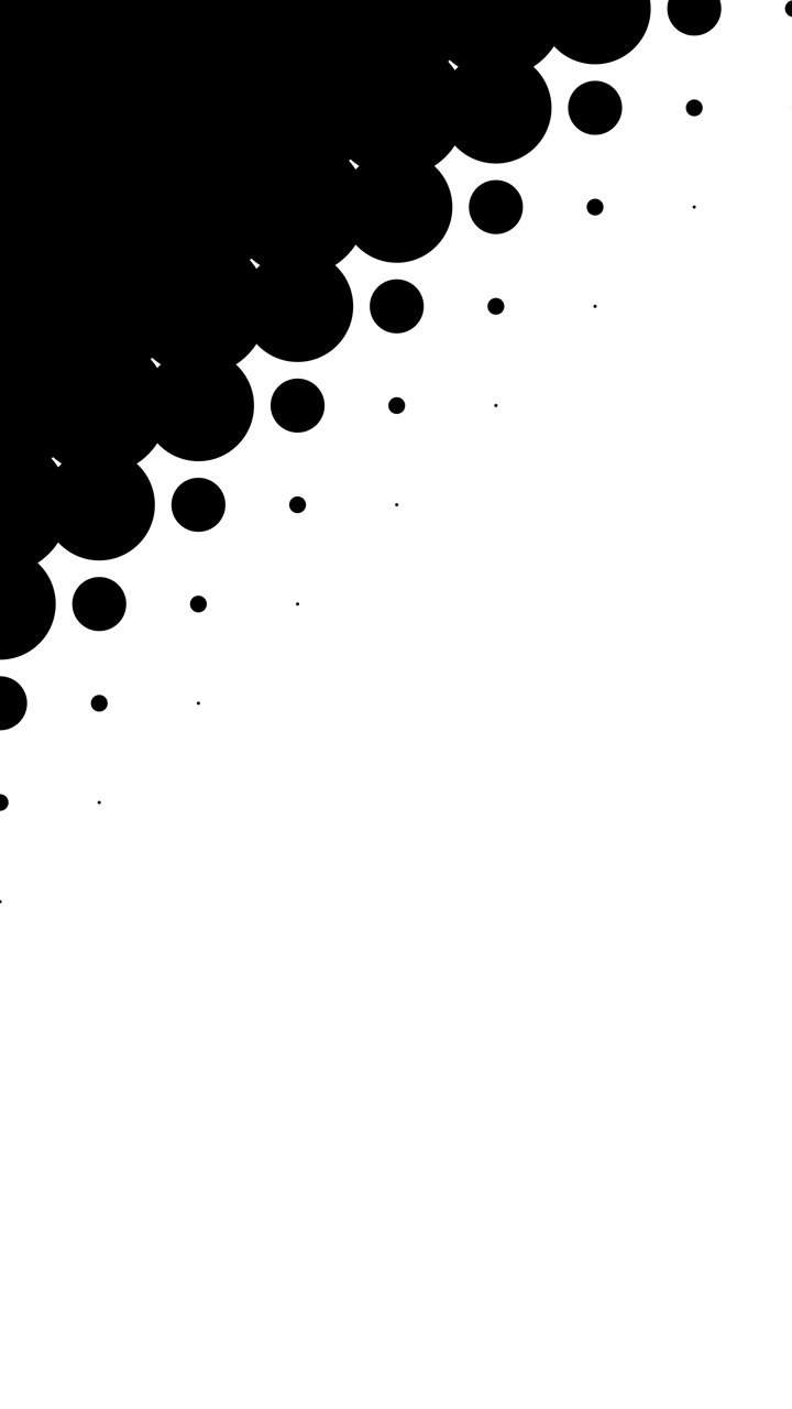 Effetto di transizione astratto con pois bianchi e neri che si espandono.