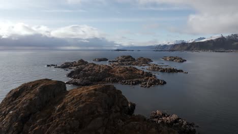 Aerial-view-of-Segla-mountain-above-the-sky,-Norway-during-summer