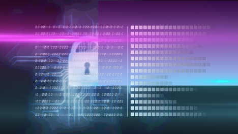 animación del procesamiento de datos y el candado de seguridad sobre un fondo oscuro