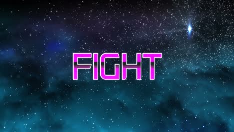 Animation-of-fight-text-in-pink-metallic-letters-over-spots-of-light
