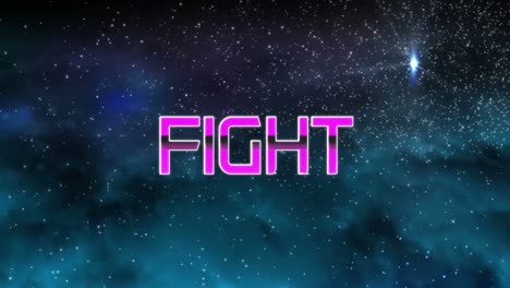 animación del texto de la lucha en letras metálicas rosadas sobre puntos de luz