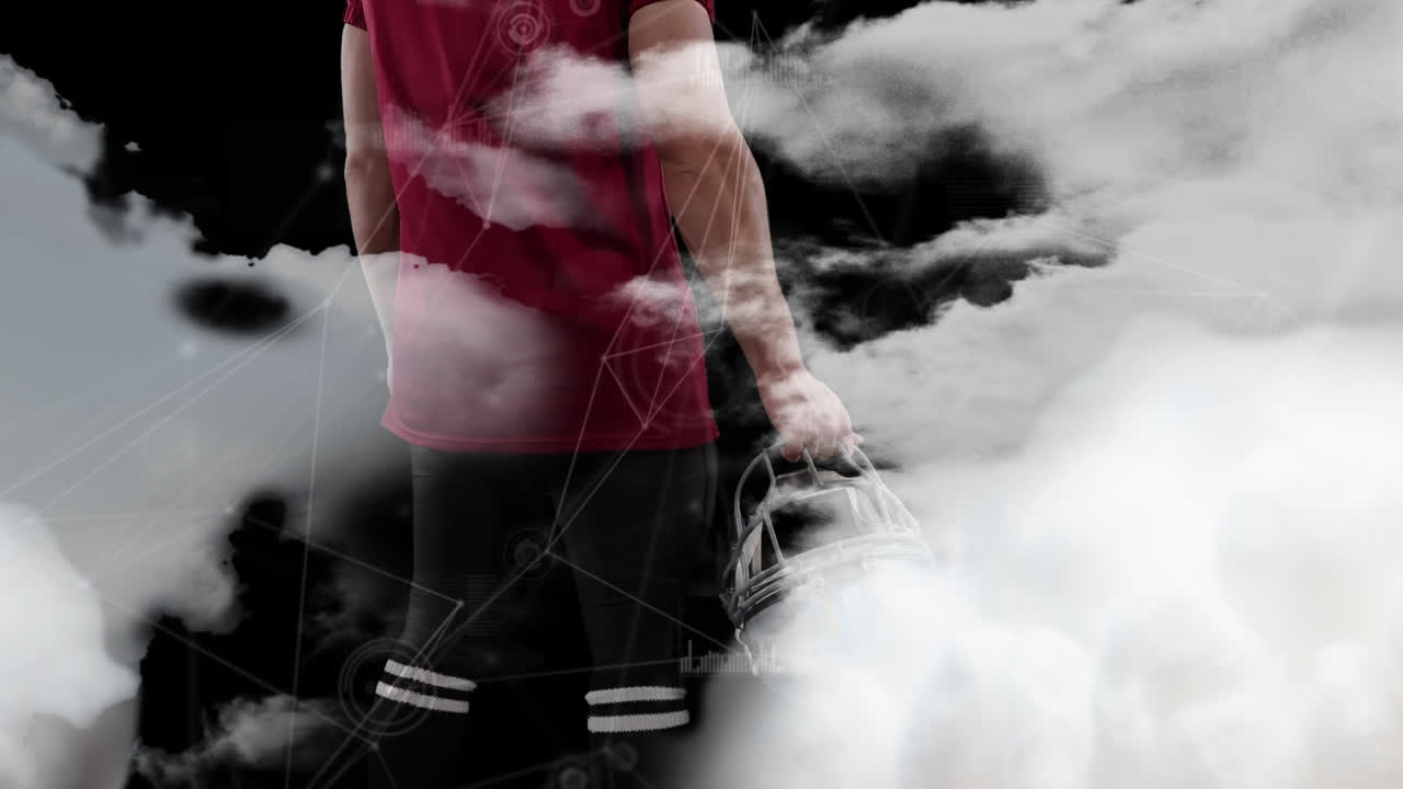 animación de humo sobre la espalda del jugador de fútbol americano caucásico