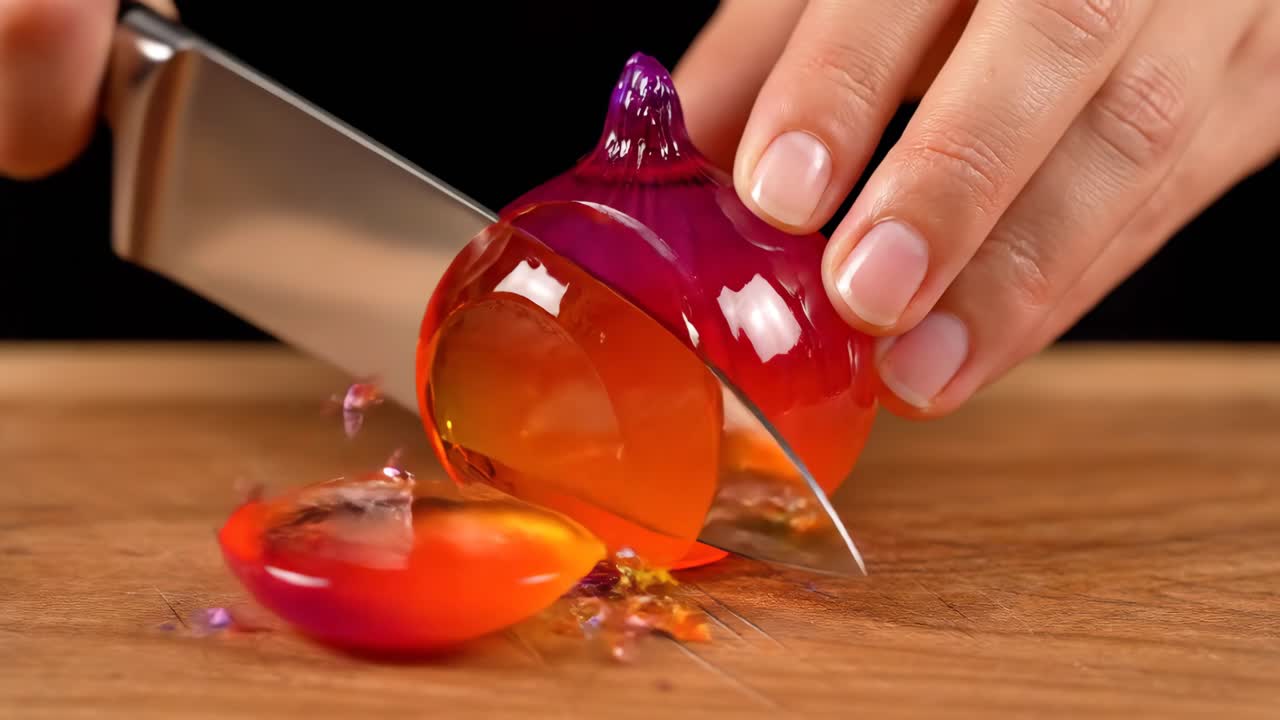 Cutting an onion made of jello