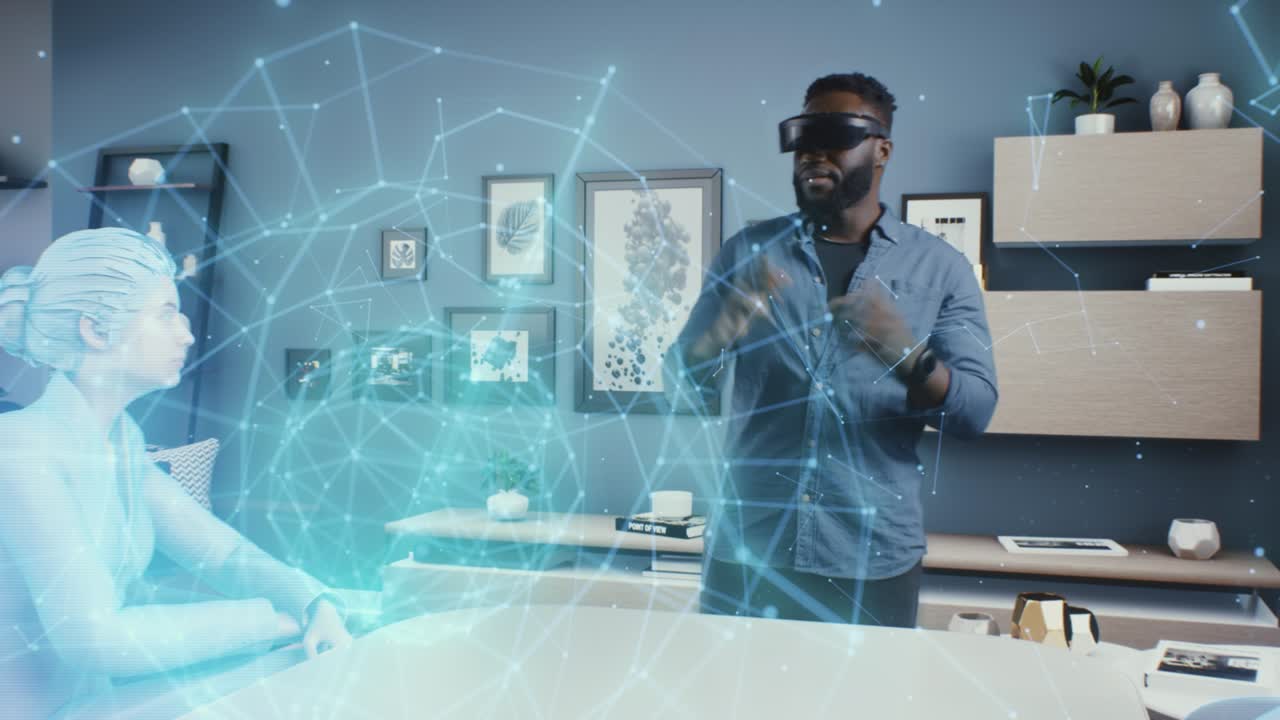 African American man in cyberspace of meta universe