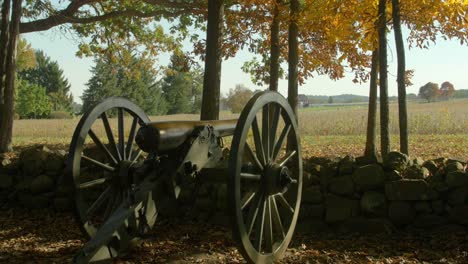 old cannon from the 18th century behind a stone wall