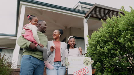 Smile,-sold-sign-or-happy-kids-in-new-home-as