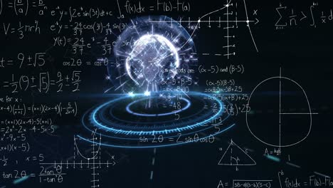 animation of mathematical equations over globe and scope scanning