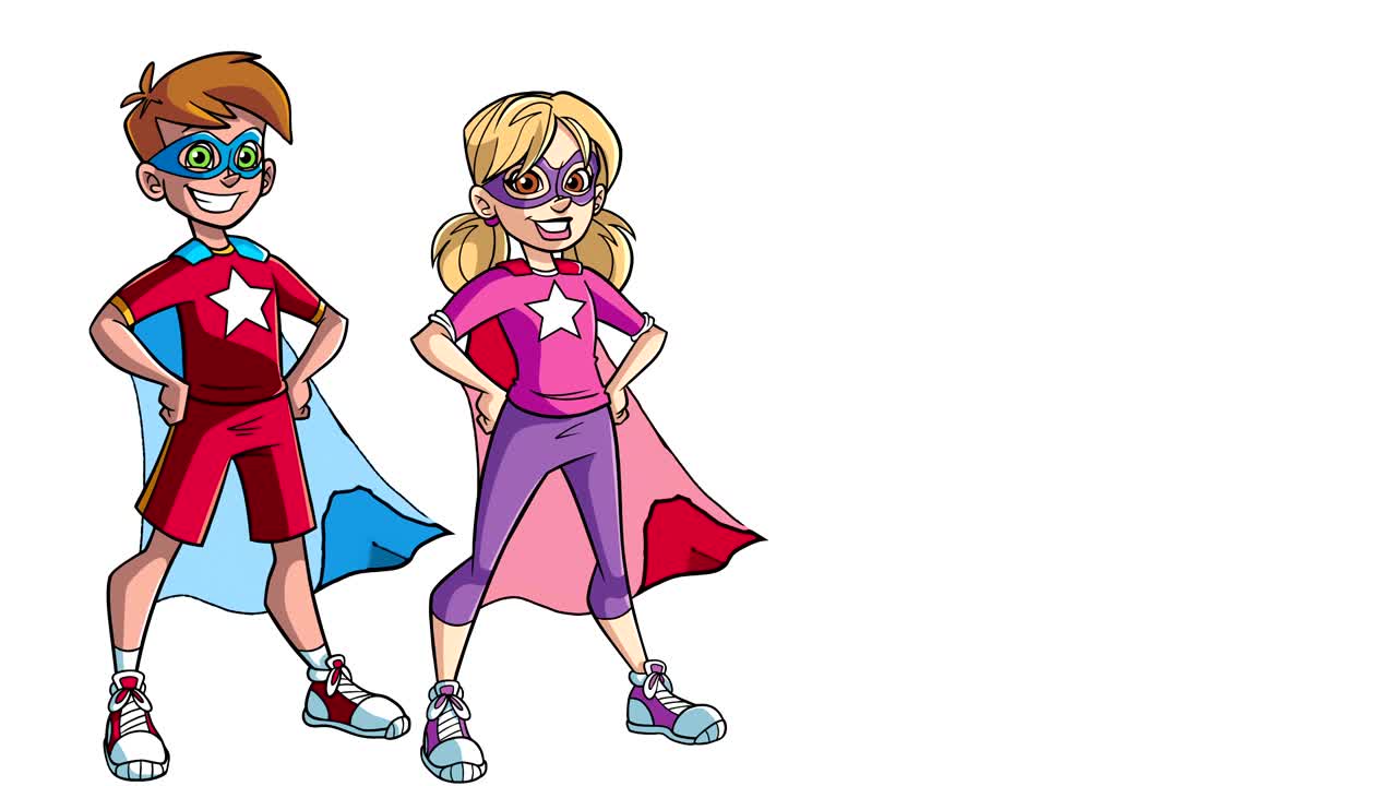 super niños pequeños en fondo blanco