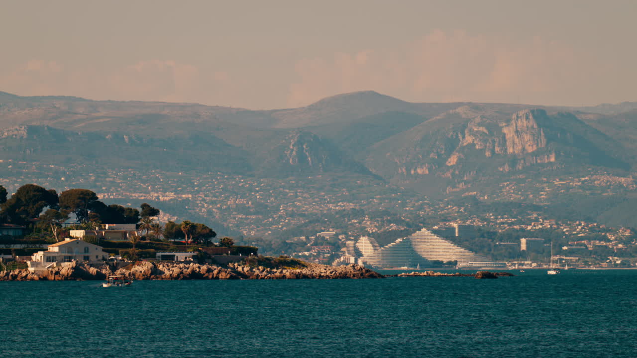 Distant view of the Marina Baie des Anges in Villeneuve-Loubet, France