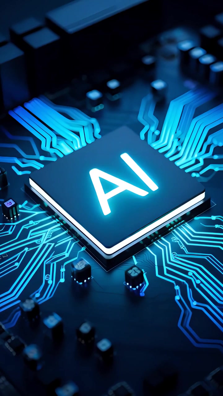 Futuristic AI Chip Motherboard Technology Background 4K