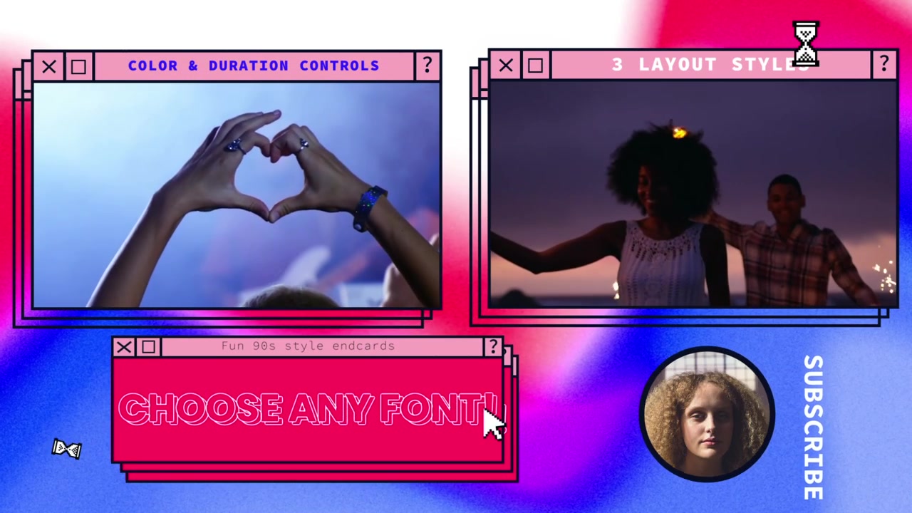 Templat Endcard Video Gaya Retro 90-an dengan Tata Letak yang Dapat Disesuaikan