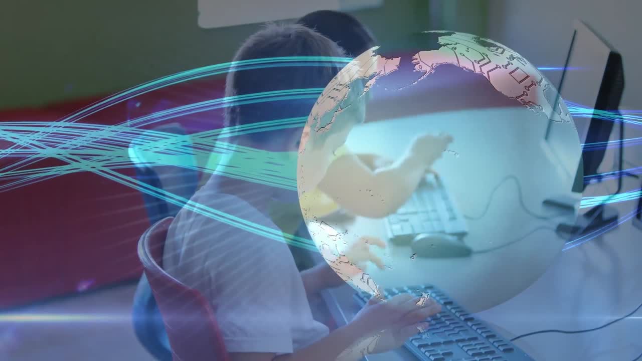 animación de la red de conexiones entre diversos escolares que utilizan computadoras