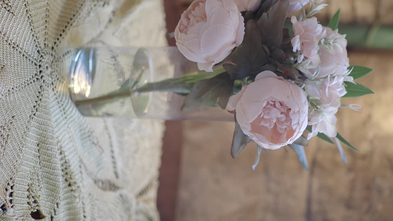 Floral Arrangement on Lace Tablecloth
