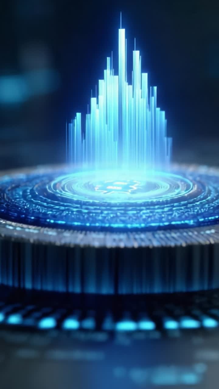 Dynamic Visualization of a Blue Digital Landscape with Pulsating Light ...