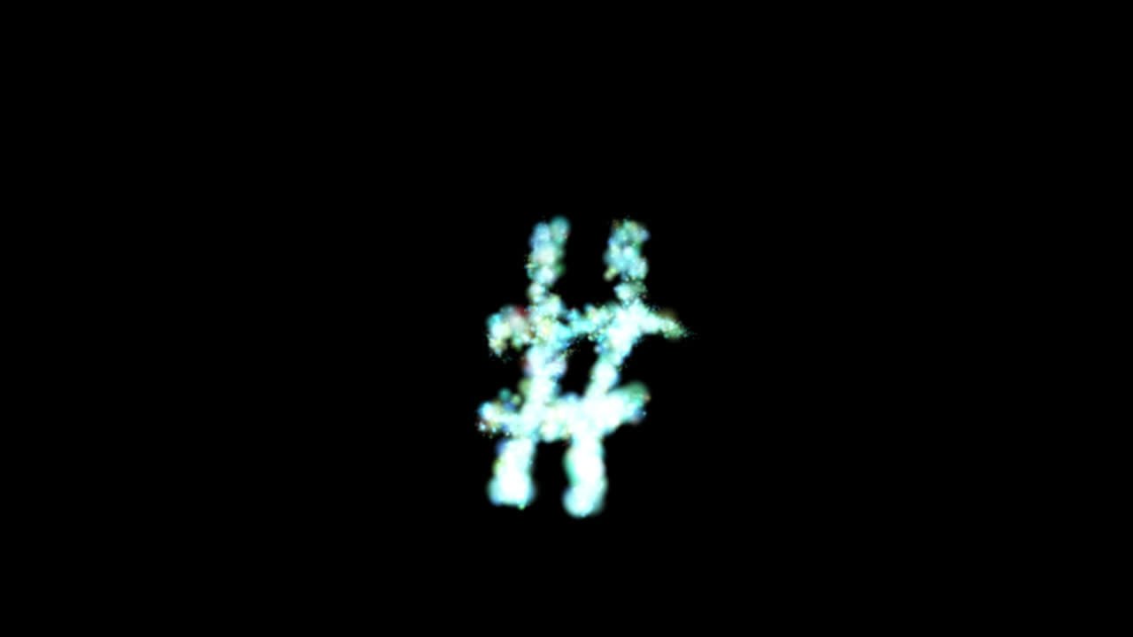 Leuchtendes blaues Partikel-Hashtag-Symbol auf transparentem Hintergrund