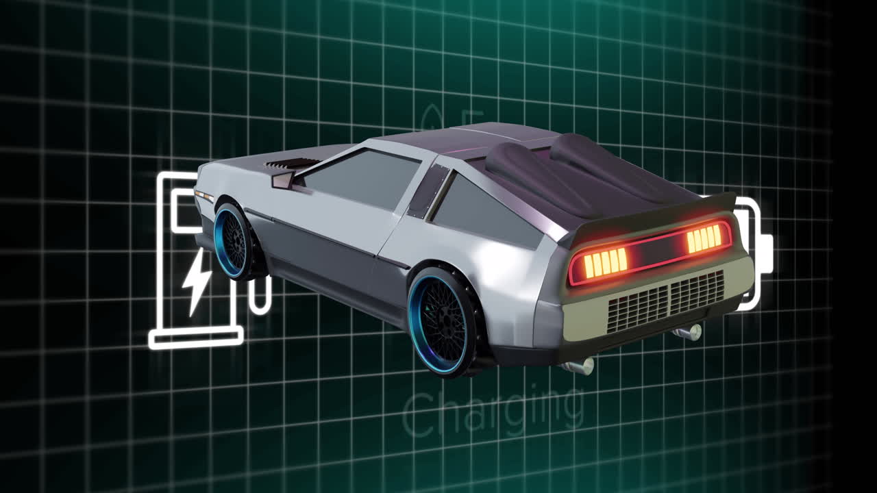 자동차 운전에 대한 충전 텍스트와 함께 디지털 인터페이스의 애니메이션