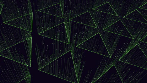 Big neon triangles pattern with small motion dots and lines