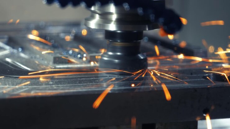 Tornio fresatrice CNC per la lavorazione dei metalli. Moderna tecnologia di taglio del metallo