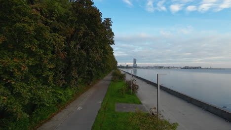 Aerial-close-up-over-boulevard-in-Gdynia