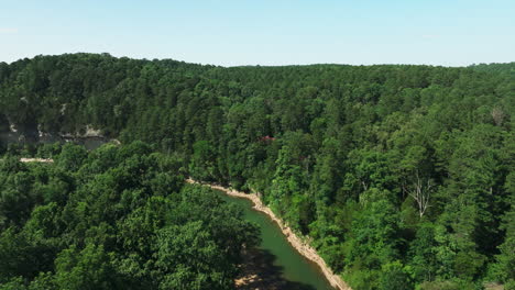 Aerial-View-Of-War-Eagle-Creek-And-Forested-Landscape-In-Benton-County,-Arkansas