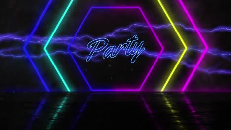 Animation-of-glowing-party-text-with-neon-pattern-on-seamless-loop