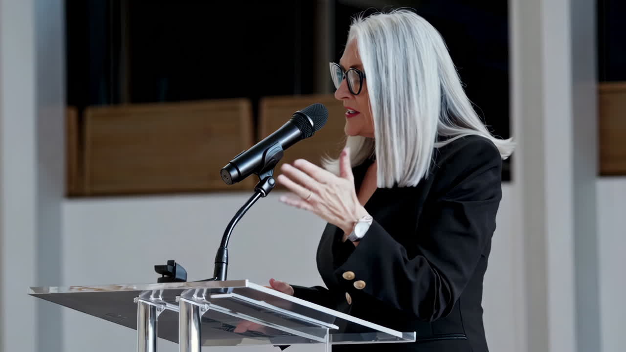 Woman Giving a Speech at a Conference