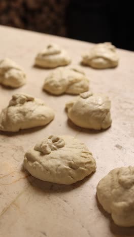 preparing bread dough