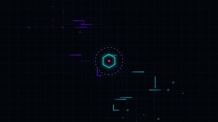 Abstract Digital Hexagon Interface with Glowing Neon Lines