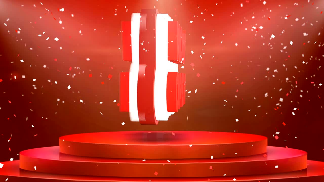 ahora abre el texto de animación escenario podio confeti bucle de animación