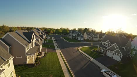 sunset light over new developed housing area community in suburb of american town