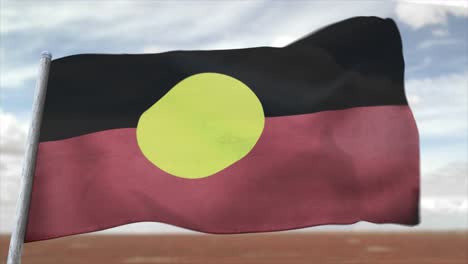 Vollständig-Wiederholbare-CGI-3D-Animation-Der-Flagge-Der-Australischen-Ureinwohner,-Die-In-Nahaufnahme-Flattert