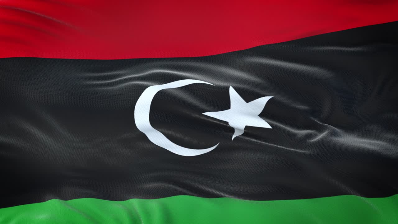 Libya flag waving in the wind with highly detailed fabric texture. Seamless loop