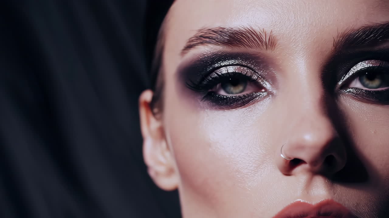Close-up Portrait of a Woman with Dramatic Makeup