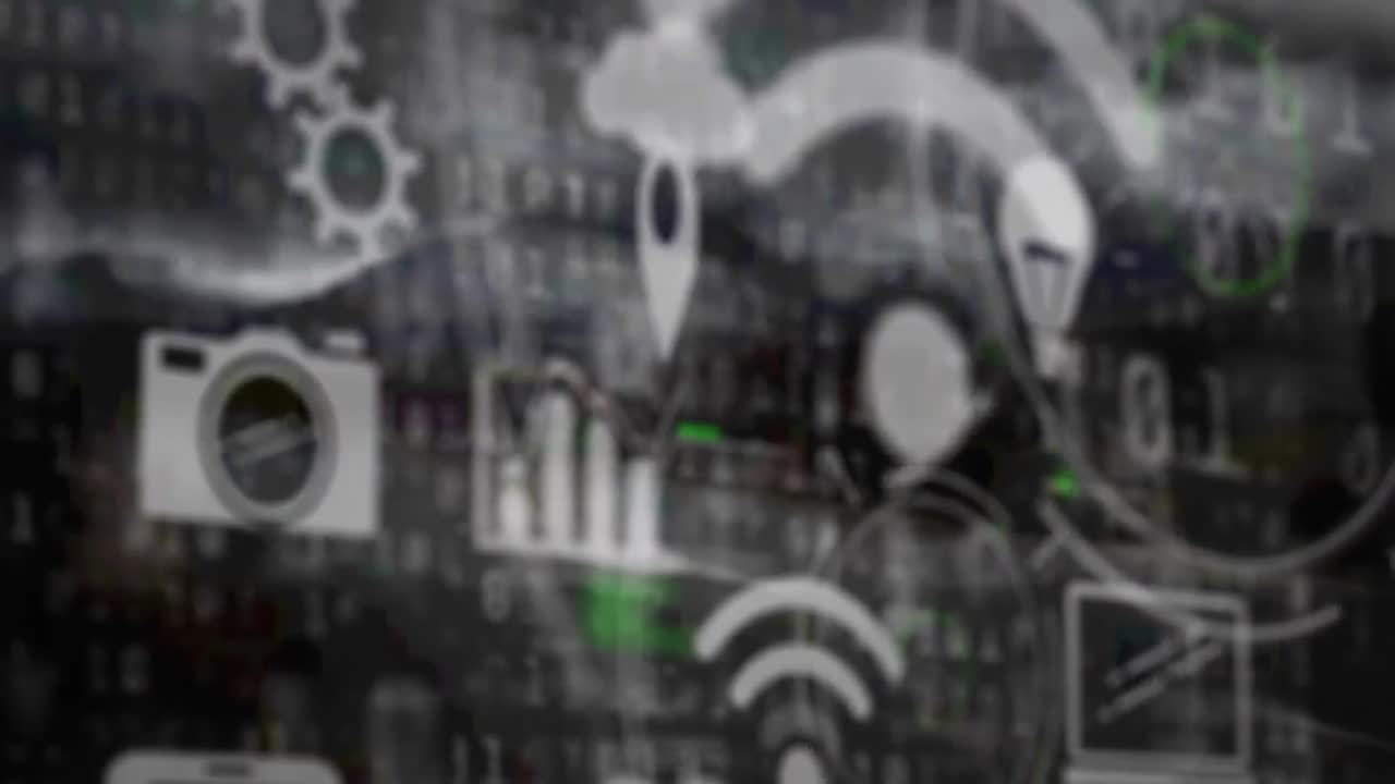 animación de iconos digitales flotando sobre el paisaje