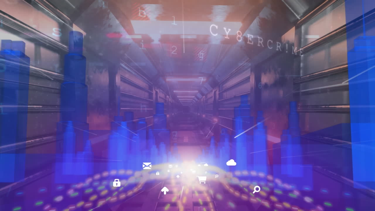 움직이는 터널에서 아이콘과 메타버스 도시의 애니메이션