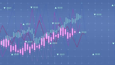 Animation-Der-Datenverarbeitung-über-Ein-Gitternetz-Vor-Blauem-Hintergrund