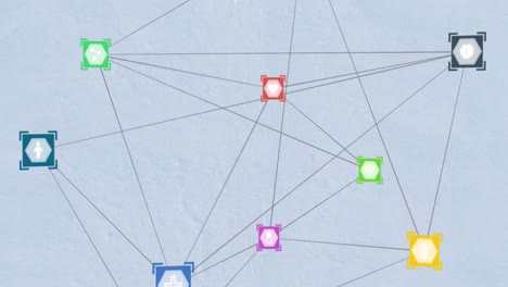 Animation-of-network-of-connections-with-icons-over-blue-background