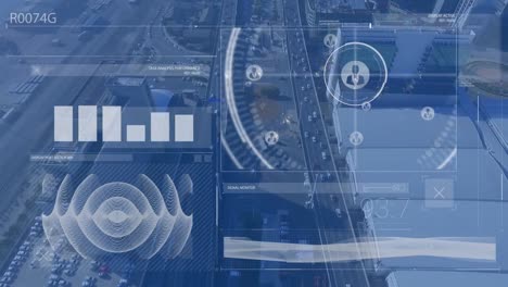 Animation-Der-Schnittstelle-Zur-Datenverarbeitung-Im-Vergleich-Zur-Luftaufnahme-Des-Stadtverkehrs