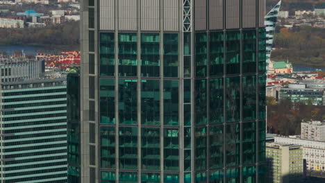 aerial slider shot revealing warsaw old town from the modern skyscrapers