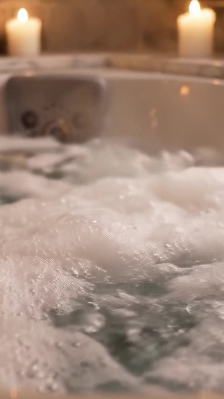 Relaxing Spa Experience: Indulge in a Soothing Bubble Bath with Soft Candlelight Ambiance for Ultimate Relaxation and Stress Relief