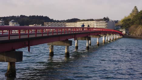 fukuurabashi red bridge in matsushima bay, miyagi japan