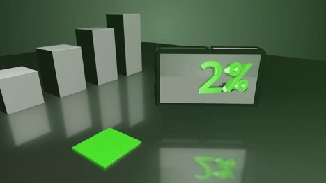 diagrama de barras 3d verde con pantalla de hasta el 6%