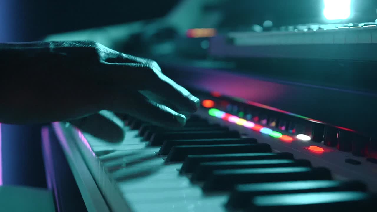 Playing Keyboard in Neon Lights