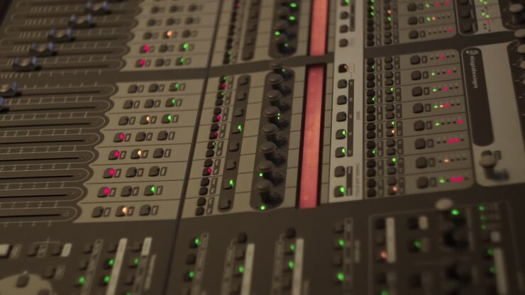 colpo della console dello studio audio dei fader