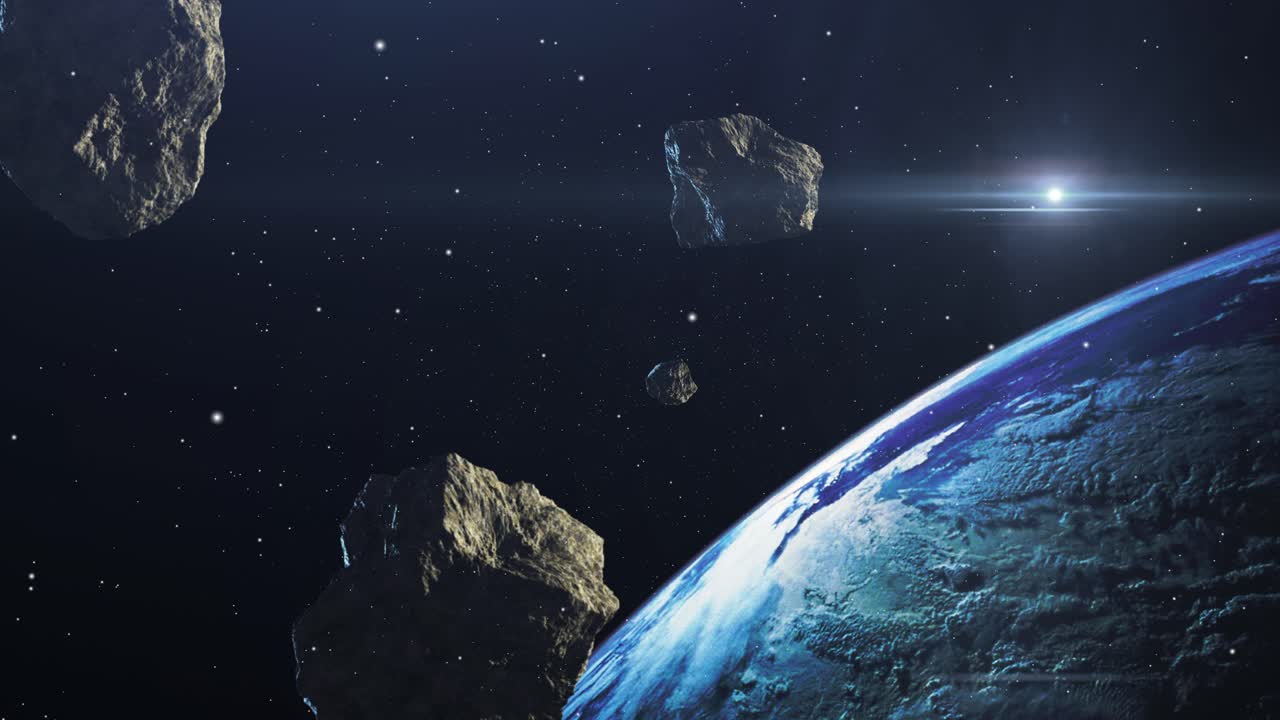 primer plano de meteoros cruzando la superficie terrestre