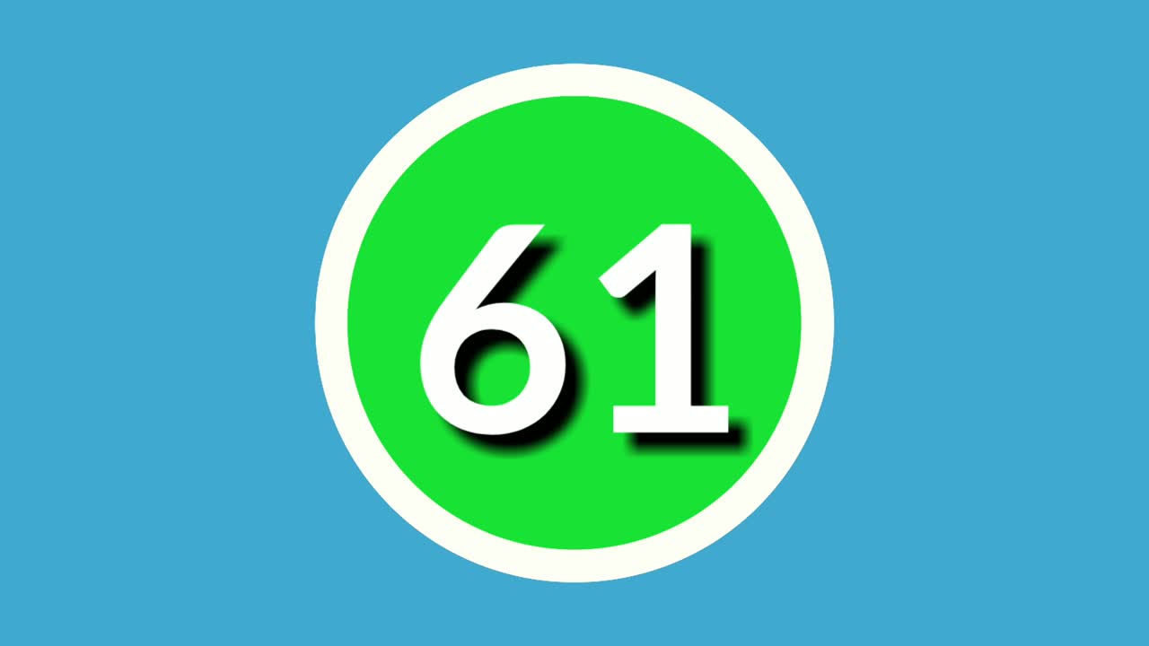 Number 61 sixty one sign symbol animation motion graphics on green sphere on blue background,4k cartoon video number for video elements