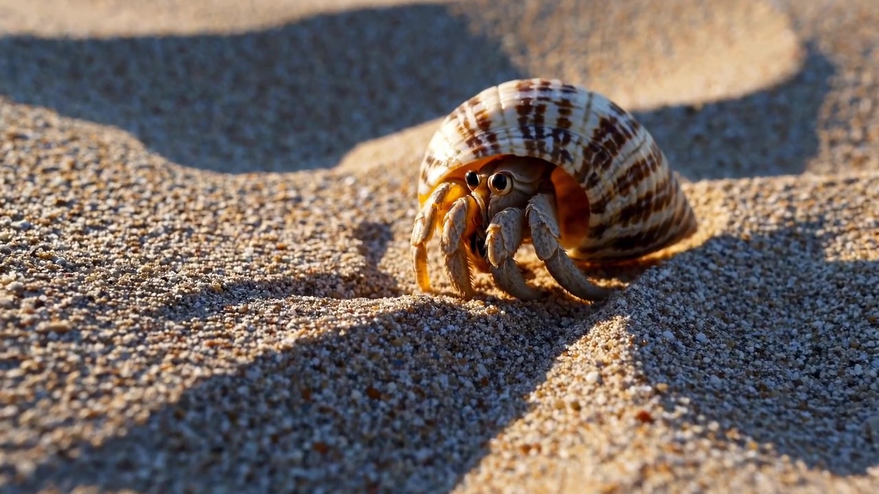 Close-up of a Hermit Crab on a Sandy Beach