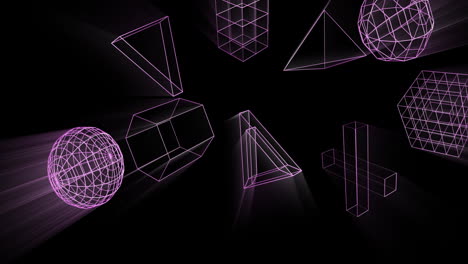 animación de formas 3d brillantes que se mueven sobre un fondo negro