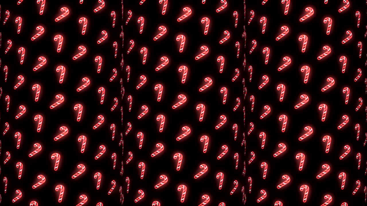 Neon Christmas Pattern Background of Candy Cane in Red White and Black Looping animation