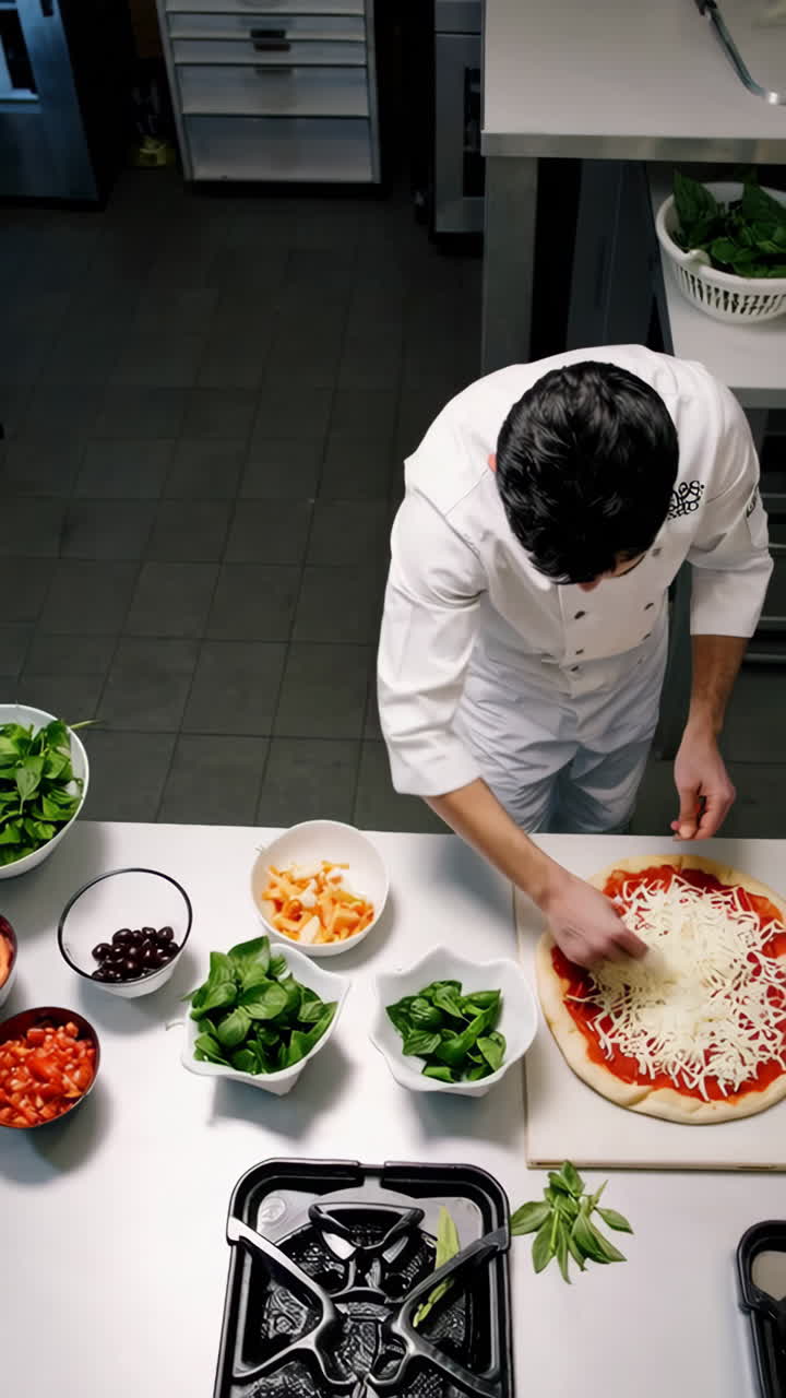 Chef Preparing a Pizza in a Professional Kitchen